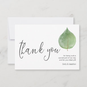 Minimalistiskt singelt Eucalyptus Löv-skriptfoto Tack Kort