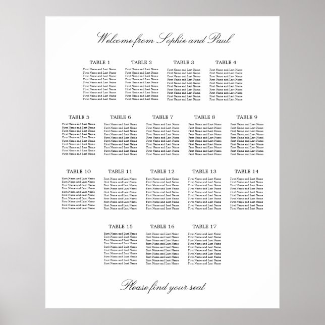 Minimalistiskt sittdiagram för 17 Bord-Elegant Poster (Framsidan)