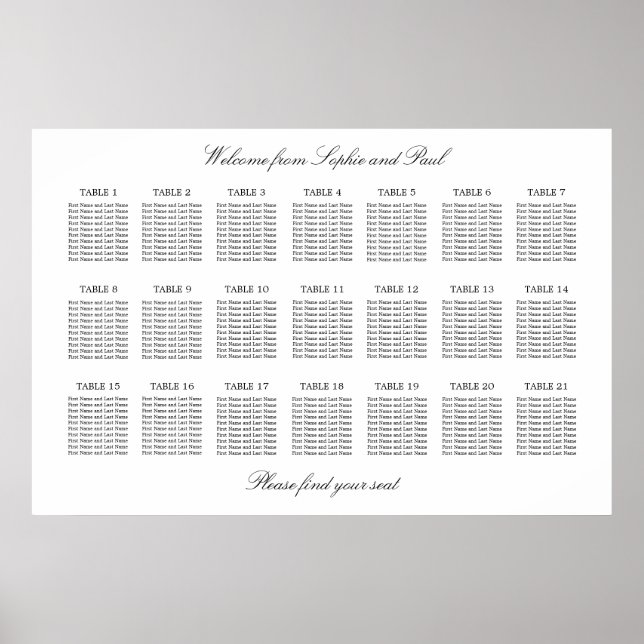 Minimalistiskt sittdiagram för 21 Bord-Elegant Poster (Framsidan)