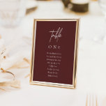Minimalistiskt sittdiagram för Bröllop-burgundy i  Bordsnummer<br><div class="desc">Hjälp dina gäster att hitta rätt med de här bordsnumren. Använda dessa miniatyrkort för bord i stället för ditt vanliga sittdiagram genom att fästa dem på en träbräda, spegel eller andra yta för att matcha din bröllop stil. Utformningen har ett handskrivet teckensnitt och modern minimalistisk design. Om du vill ändra...</div>