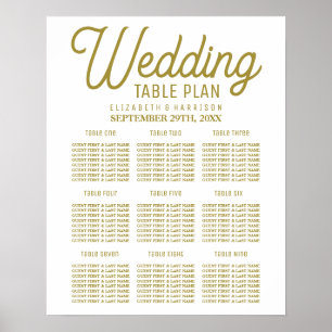 Minimalistiskt sittdiagram för vit och Guld Bröllo Poster