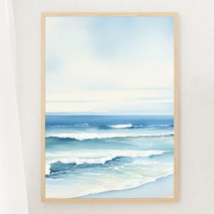 Minimalistiskt Sjölandskap för vattenfärg Skriv ut Poster