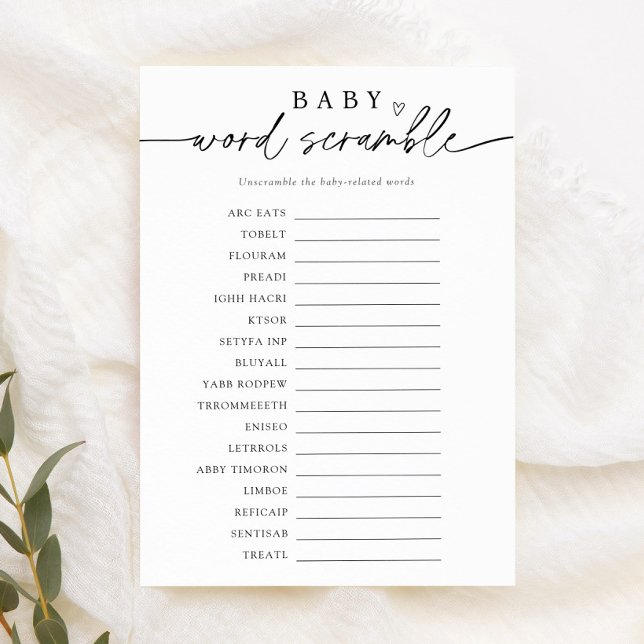 Minimalistiskt skammspel i Baby Ord Inbjudningar (Skapare uppladdad)