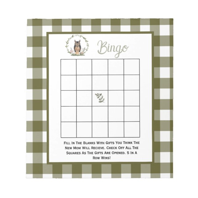 Minimalistiskt skogsbingo-spel anteckningsblock (Framsida)