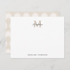 Minimalistiskt skript Beige Anahaw Löv Monogram Anteckningskort