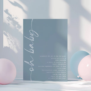 Minimalistiskt skript - blått Oh Baby Shower Inbjudningar