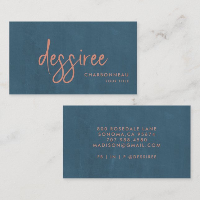 Minimalistiskt skript - bränn Sienna Dusty Blue Visitkort (Fram/baksida)