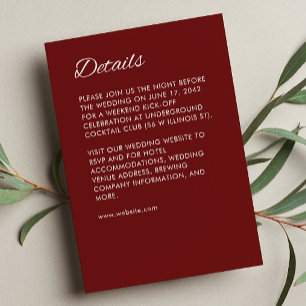 Minimalistiskt skript Crimson Red Bröllop Tilläggskort