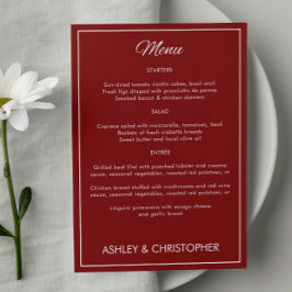 Minimalistiskt skript Crimson Red Wedding Receptio Meny