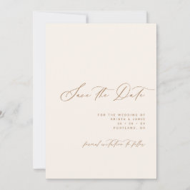 Minimalistiskt skript Elfenben & Tan Foto Bröllop Spara Datumet