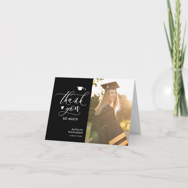 Minimalistiskt skript för svart Elegant, foto Stud Tack Kort (Framsida)