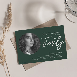Minimalistiskt skript Foto 40:e födelsedag Emerald Inbjudningar