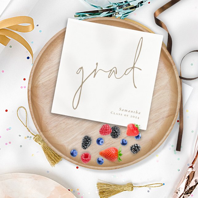 Minimalistiskt skript Guld Namn år Studenten Pappersservett (Skapare uppladdad)