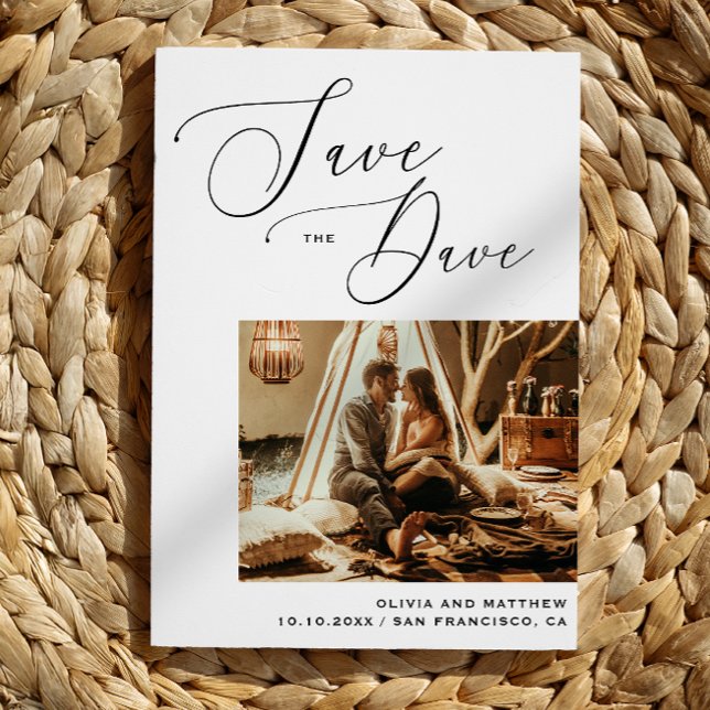 Minimalistiskt skript i Bröllop spara datum Meddelande Vykort (Skapare uppladdad)