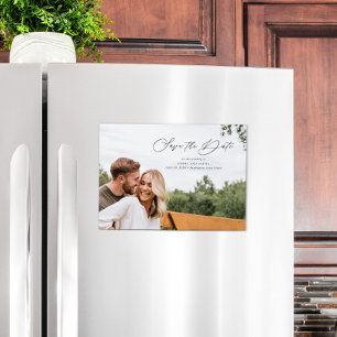 Minimalistiskt skript liggande Spara datum magnete Magnetisk Inbjudningskort