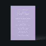 Minimalistiskt skript Modern Bat mitzvah Lavender  Inbjudningar<br><div class="desc">Anpassningsbarnas minimalistiska skript Lavender Cute Modern Bat mitzvah inbjudan</div>