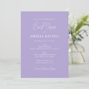 Minimalistiskt skript Modern Bat mitzvah Lavender  Inbjudningar