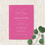 Minimalistiskt skript Modern Bat mitzvah Shock ros Inbjudningar<br><div class="desc">Modern Bat mitzvah inbjudan till anpassningsbar Minimalistisk Shock rosa i skript</div>
