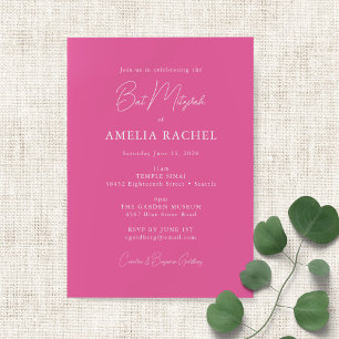Minimalistiskt skript Modern Bat mitzvah Shock ros Inbjudningar
