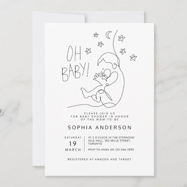 Minimalistiskt skript Modern Black Baby Shower Inbjudningar (Framsida)