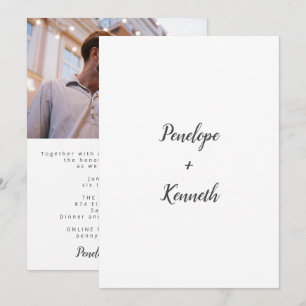 Minimalistiskt skript Modern Bröllop Black White P Inbjudningar