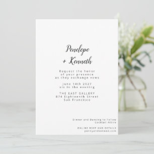 Minimalistiskt skript Modern Bröllop Classic White Inbjudningar
