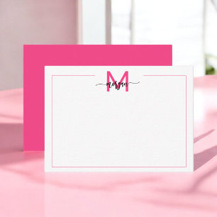 Minimalistiskt skript Monogram 1 Gräns Shock rosa Anteckningskort