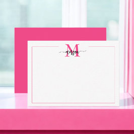 Minimalistiskt skript Monogram 1 Gräns Shock rosa Anteckningskort