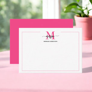 Minimalistiskt skript Monogram 1 Gräns Shock rosa Anteckningskort