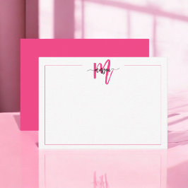 Minimalistiskt skript Monogram 1 Gräns Shock rosa Anteckningskort