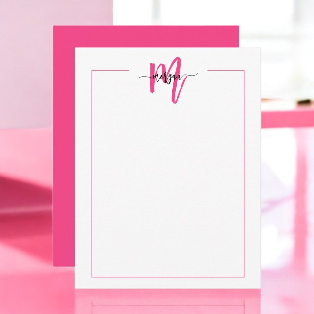 Minimalistiskt skript Monogram 1 Gräns Shock rosa Anteckningskort (Skapare uppladdad)