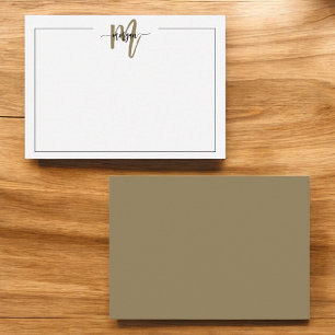 Minimalistiskt skript Monogram ett Gräns Guld Anteckningskort