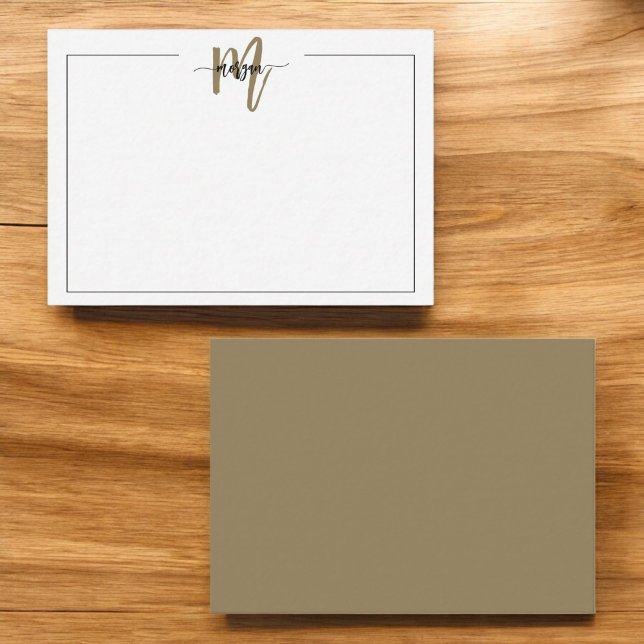 Minimalistiskt skript Monogram ett Gräns Guld Anteckningskort (Skapare uppladdad)