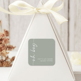 Minimalistiskt skript Namn Oh Boy Sage Baby Shower Fyrkantigt Klistermärke