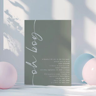 Minimalistiskt skript Oh Boy Sage Baby Shower Inbjudningar