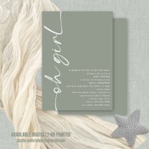 Minimalistiskt skript Oh Girl Sage Baby Shower