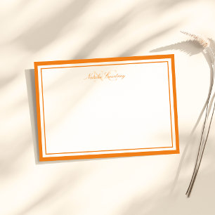 Minimalistiskt skript orange två ramar monogram anteckningskort