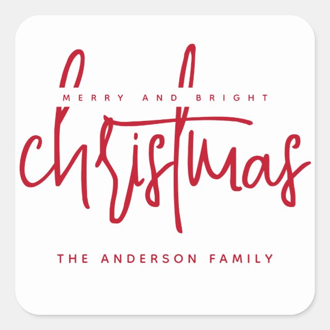 Minimalistiskt skript - röd julruta fyrkantigt klistermärke (Framsida)