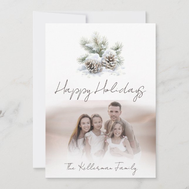 Minimalistiskt skript, snowy gräs-koner Familjefot Julkort (Framsida)