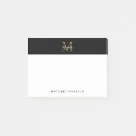 Minimalistiskt skript, svart, Guld Monogram Post-it Block