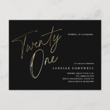 Minimalistiskt skript, svart och Guld 21:a födelse