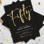 Minimalistiskt skript svart och Guld 50:e födelsed Inbjudningar<br><div class="desc">Den här enkla och moderna inbjudan-Användan med skript Black och Guld 50:e födelsedag! Redigera bara text,  ladda ned den eller skriv ut den!</div>
