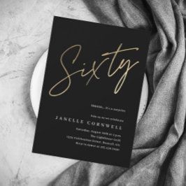 Minimalistiskt skript, svart och Guld 60:e födelse Inbjudningar