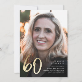 Minimalistiskt skript, svart och Guld 60:e födelse Inbjudningar