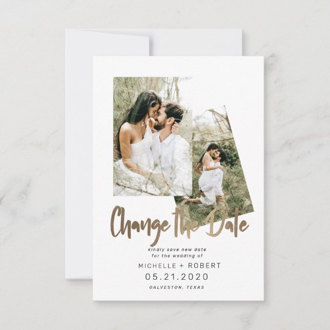 Minimalistiskt skript två fotoändring av datum inbjudningar (Framsida)