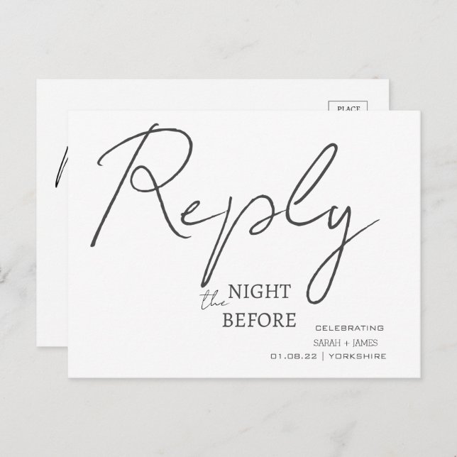 Minimalistiskt skript Vit natten före OSA Inbjudan Vykort (Fram/baksida)