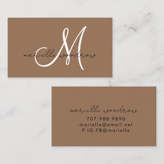 Minimalistiskt skriptmonogram mörkt terrakotta visitkort (Fram/baksida)