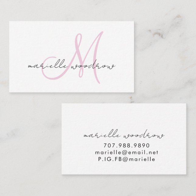 Minimalistiskt skriptmonogram Rosa visitkort (Fram/baksida)