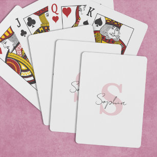 Minimalistiskt skriptnamn och rosa monograminitial casinokort