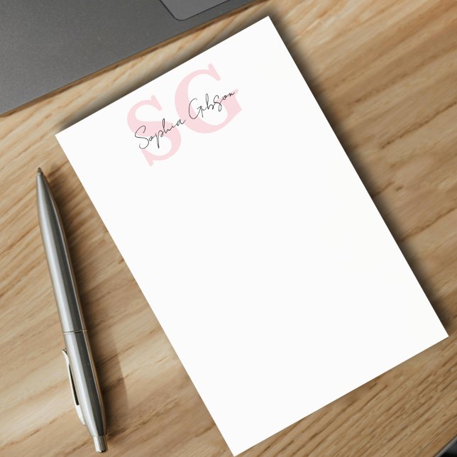 Minimalistiskt skriptnamn Rosa monogram Personligt Post-it Block (Skapare uppladdad)
